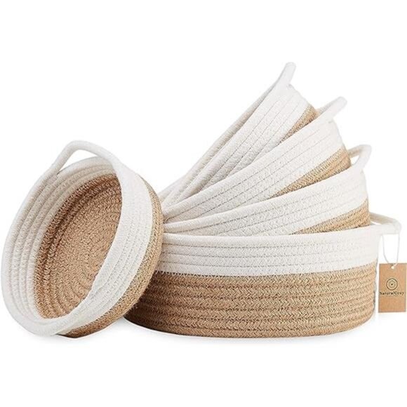 5-Piece Round Small Woven Baskets Set– Cotton Rope Baskets for Organizing - Picture 7 of 7